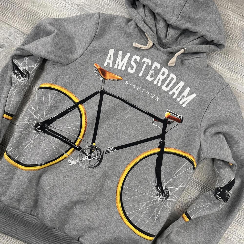 Fox Originals Amsterdam Hoodie Mens Medium Gray Road Bike Graphic AOP EUC - Picture 2 of 7